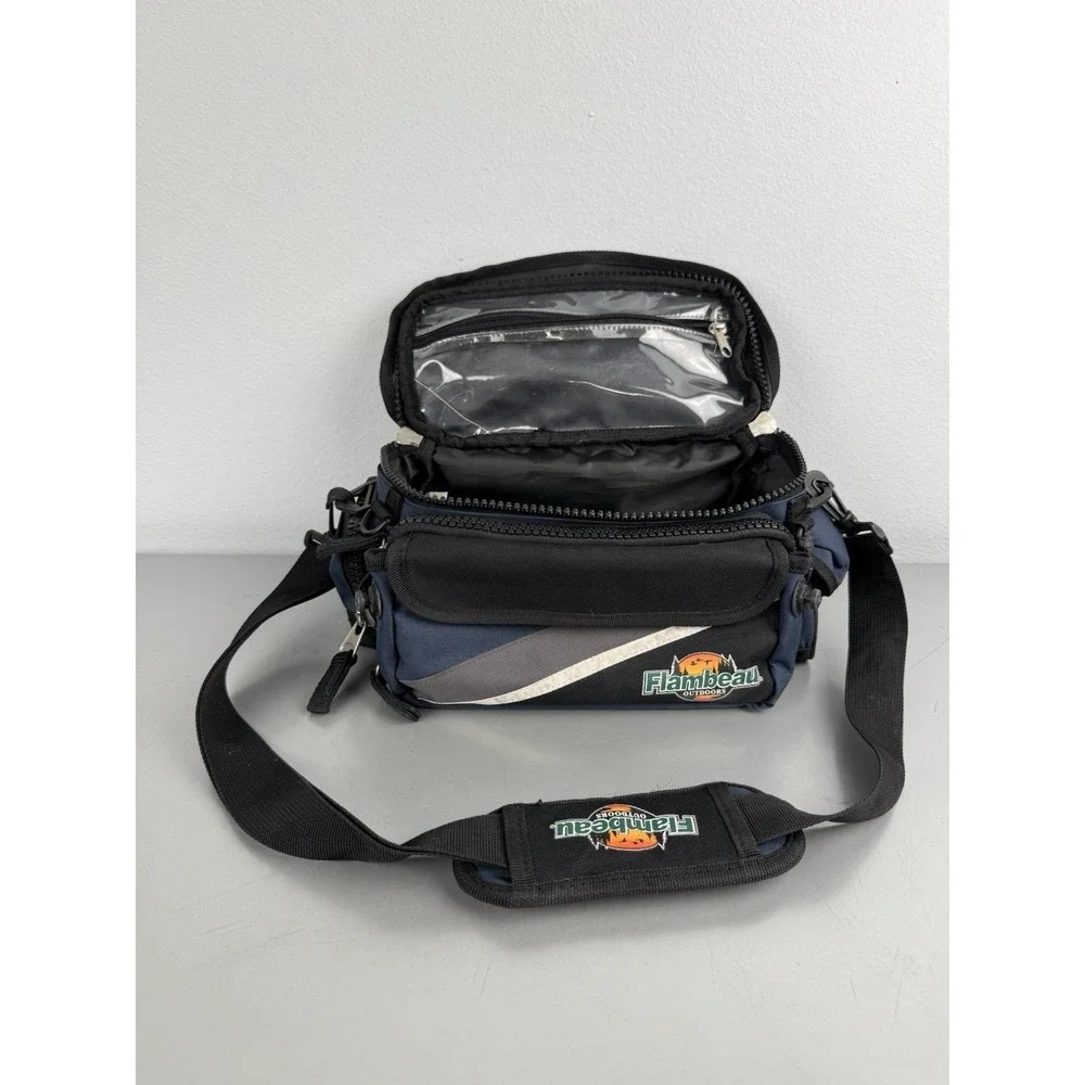Flambeau Pro Angler Fishing Hunting Bag Multiple Zippers Pockets Strap Blue